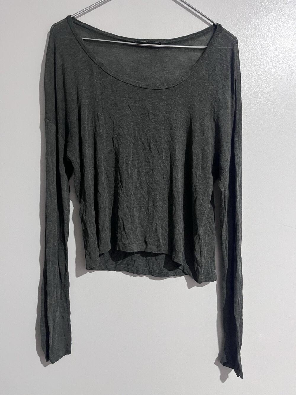 Brandy Melville T-Shirt Womens One Size Gray Scoop Neck Long Sleeve Basic
